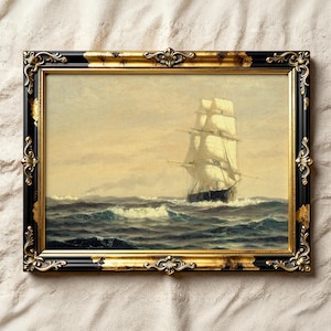 Sailing Ship Print, Seascape Painting, Nautical Decor / P406 image 8