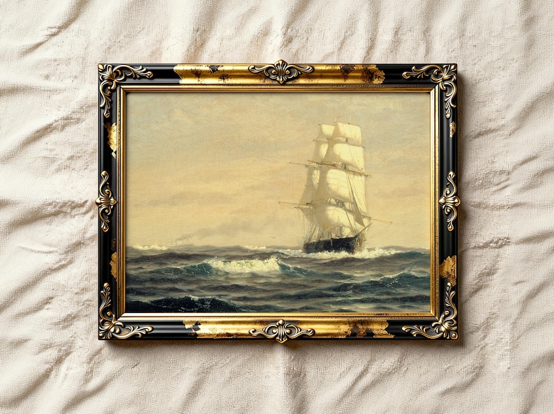 Sailing Ship Print, Seascape Painting, Nautical Decor / P406 image 8