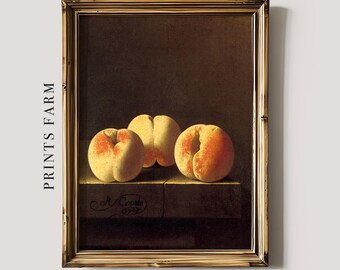 Peaches Still Life Painting, Vintage Kitchen Decor Print / P30