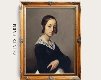 Vintage Woman Portrait, Female Art Print, Farmhouse Decor / P614