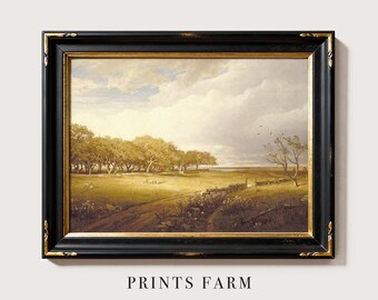 Meadow Landscape Print, Sheep Painting, Rustic Farmhouse Art / P416
