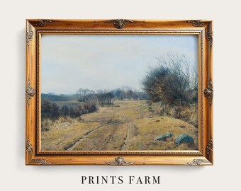 Country Road Vintage Painting, Rustic Cottage Landscape Print / P440