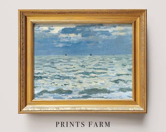 Vintage Seascape Painting, Coastal Art Print, Beach House Decor / P818