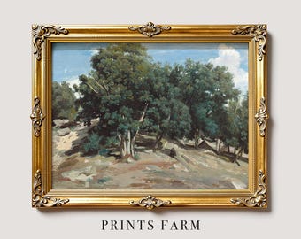 Vintage Forest Landscape, Countryside Painting,  Farmhouse Decor / P395