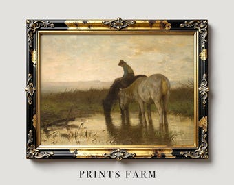 Horses Painting, Rustic Wall Art, Equestrian Decor / P34