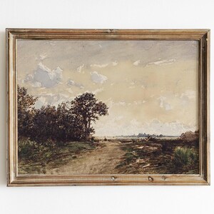 Meadow Painting, Forest Watercolor, Vintage Landscape, Country Painting, Farmhouse Decor / P152