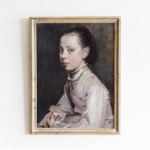 Young Girl Portrait, Painting of Girl, Vintage Oil Portrait, Nursery Decor, Vintage Art / P466
