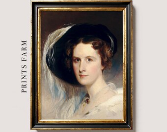 Vintage Woman Portrait Painting, Elegant Victorian Wall Art / P820