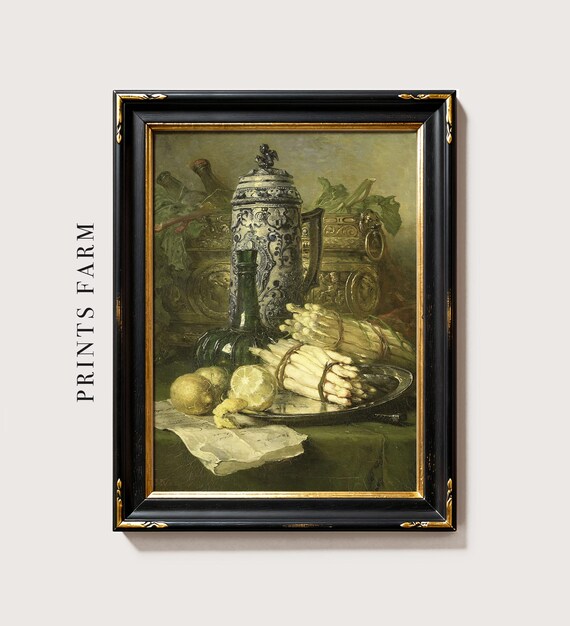 Old Vase Still Life Print, Antique Painting, Kitchen Decor / P264