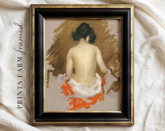 Nude Woman Print, Framed Female Painting, Bathroom Decor / F11