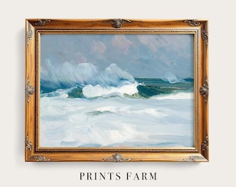 Vintage Seascape Painting, Coastal Ocean Art, Nautical Decor / P636