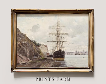Sailing Ship Print, Seascape Painting, Nautical Decor / P367