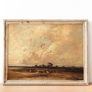 Meadow Landscape, Cows Painting, Farmer Gift, Vintage Painting, Farmhouse Decor / P24