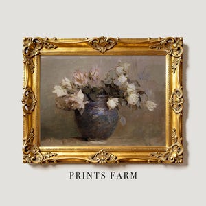 A delicate still life of faded white roses in a dark blue vase, capturing a moment of quiet beauty. The soft light and muted colors evoke a sense of tranquility.