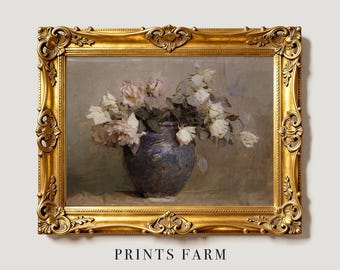 Roses Still Life Painting, Vintage Flower Print, Floral Decor / P6