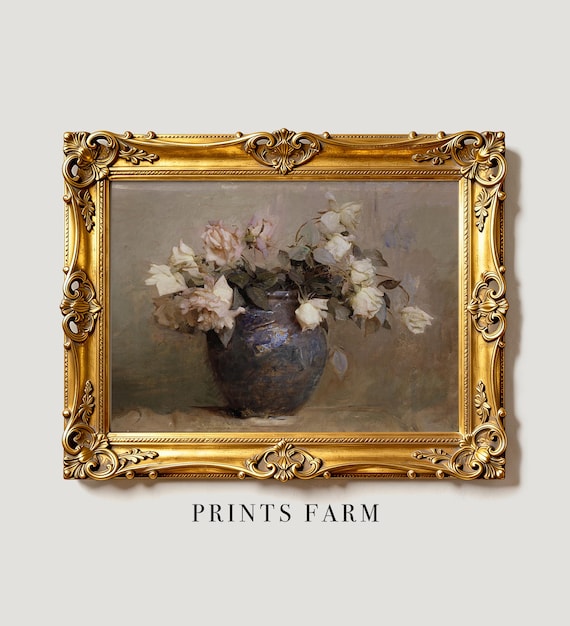 Roses Still Life Painting, Vintage Flower Print, Floral Decor / P6
