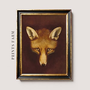 Lámina con retrato de zorro rojo, pintura rústica de fauna silvestre, arte de animales del bosque.