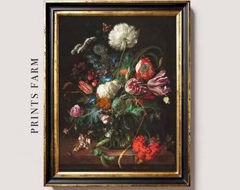Vintage Tulip Painting, Flowers Art Print, Botanical Still Life / P439