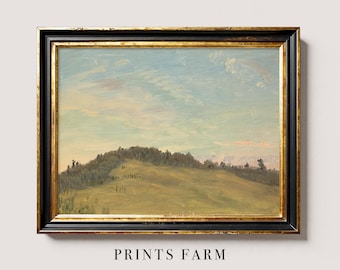 Meadow Landscape Print, Moody Country Field, Cottagecore Decor / P438
