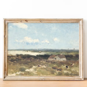 Meadow Landscape, Country Landscape, Cows Meadow Painting, Farmhouse Decor / P65