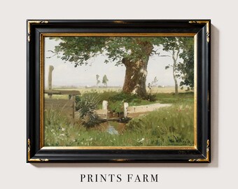 Countryside Print, Vintage Pastoral Painting, Rustic Home Decor / P928