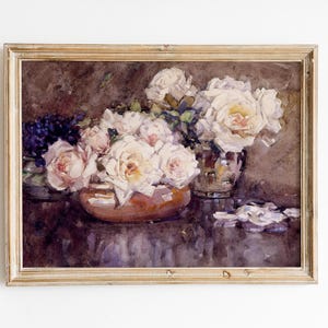 Flowers Painting, Flowers Art Watercolor, Roses Painting, Roses Still Life, Vintage Print / P821