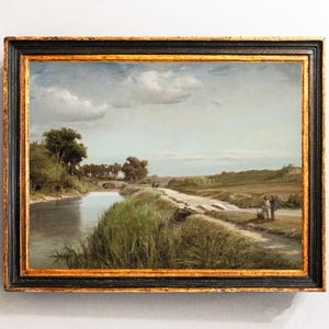 Country Landscape, River Landscape, Vintage Print, Cottage Painting, Farmhouse Decor / P59