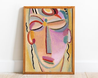 Abstract Woman Portrait Print, Modernist Oil Painting, Bedroom Decor / P941