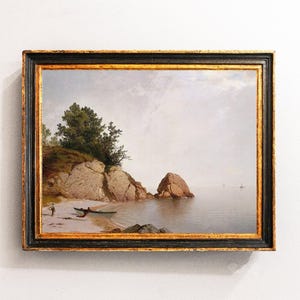 Coastal Landscape, Beach Wall Art, Seascape Painting, Vintage Painting, Coastal Decor, Mailed Print / P814