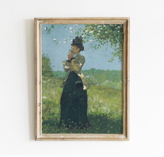 Trees Painting Flowering Trees Woman Portrait Landscape | Etsy