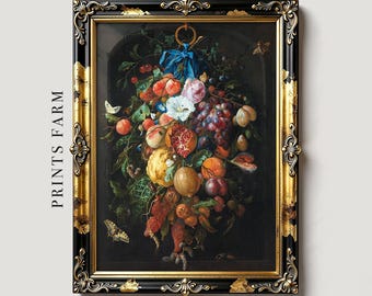 Vintage Flower Print, Still Life Painting, Kitchen Decor / P69