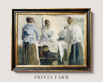 Ironing Women Painting, Laundry Room Print, Cottagecore Decor / P771