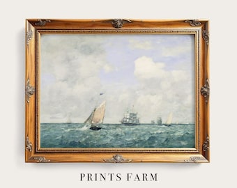 Vintage Sailing Ship Painting, Nautical Art Print, Maritime Wall Decor / P473