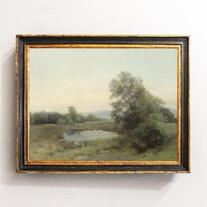Countryside Landscape, Meadow Painting, Lake Landscape, Farmhouse Decor, Oil Painting / P289