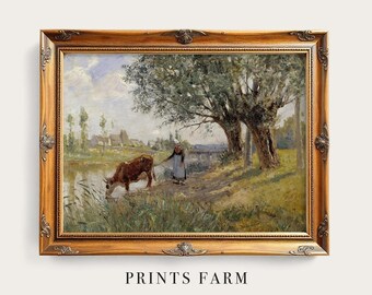 Vintage Cow Painting, Country Farmhouse Print / P338