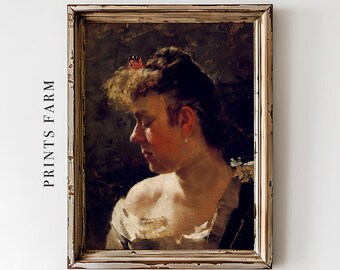 Female Portrait Print, Woman Painting, Antique Decor / P731