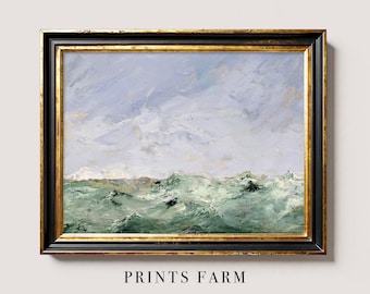 Vintage Seascape Print, Ocean Wall Art, Beach House Decor / P355