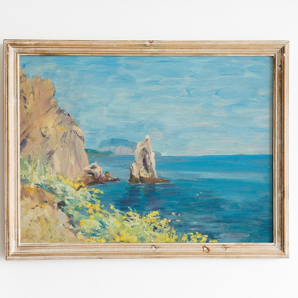 Vintage Painting, Seascape Painting, Coastal Wall Art, Farmhouse Print, Coastal Beach Seascape, Living Room Wall Decor / P808