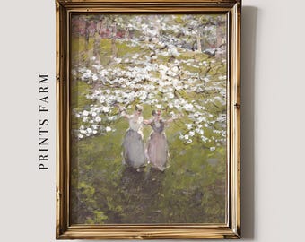 Flowering Trees Painting, Country Landscape, Farmhouse Decor / P284