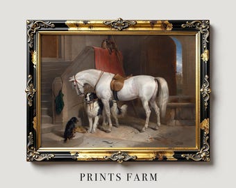 Horse and Dog Print, Equestrian Wall Art, Farmhouse Decor / P118