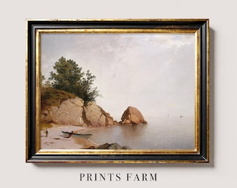 Vintage Seascape Painting, Coastal Beach Wall Art / P814