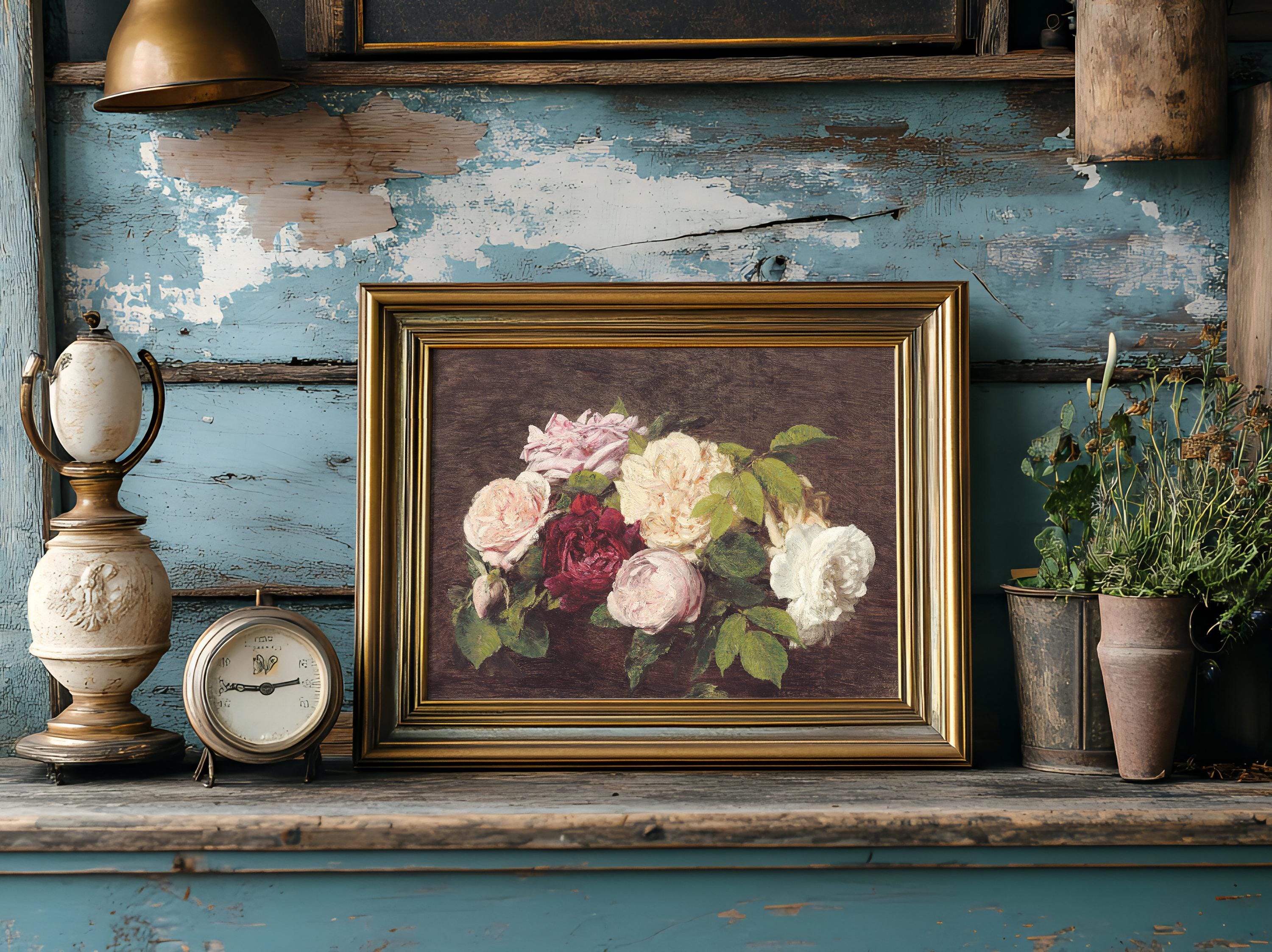 Vintage Roses Painting, Flowers Still Life Print, Botanical Wall Decor ...