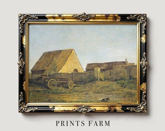 Country Landscape Print, Farmhouse Painting, Cottagcore Decor / P36
