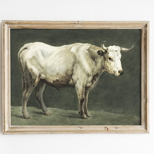Bull Painting, Animal Portrait, Vintage Painting, Farm Animal Print, Farmhouse Decor / P632