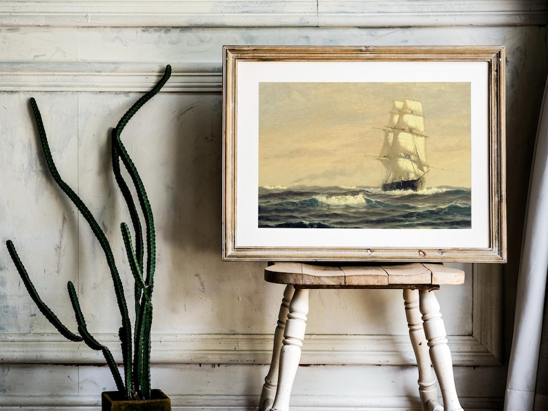Sailing Ship Print, Seascape Painting, Nautical Decor / P406 image 7