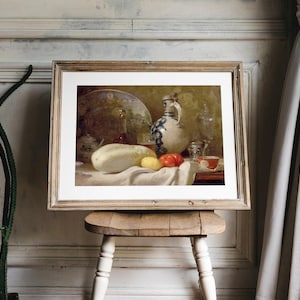 Still Life Painting, Kitchen Still Life, Fruits Vintage Print, Kitchen Decor, Farmhouse Print / P785