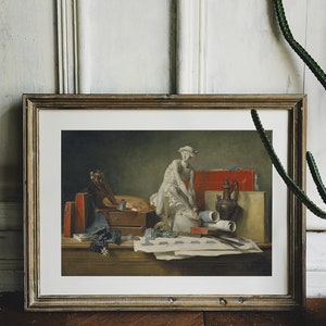 Still Life Painting, Statuette Still Life, Vase Painting, Home Decor, Vintage Print / P405 image 2