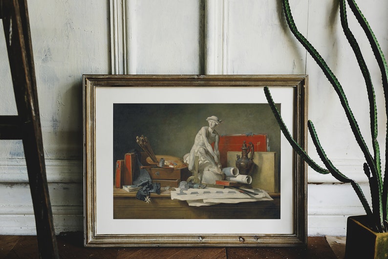 Still Life Painting, Statuette Still Life, Vase Painting, Home Decor, Vintage Print / P405 image 2