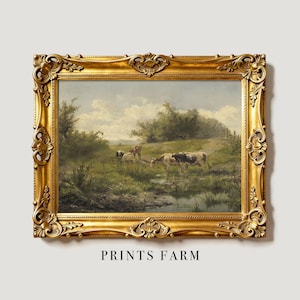 Meadow Painting, Cows Vintage Print, Farmhouse Decor / P260
