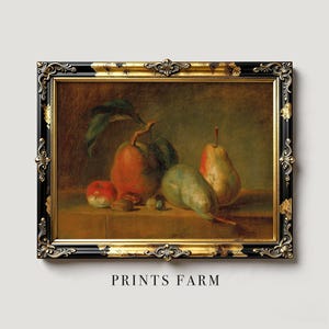 Pears Painting, Fruit Still Life, Vintage Kitchen Wall Art / P230